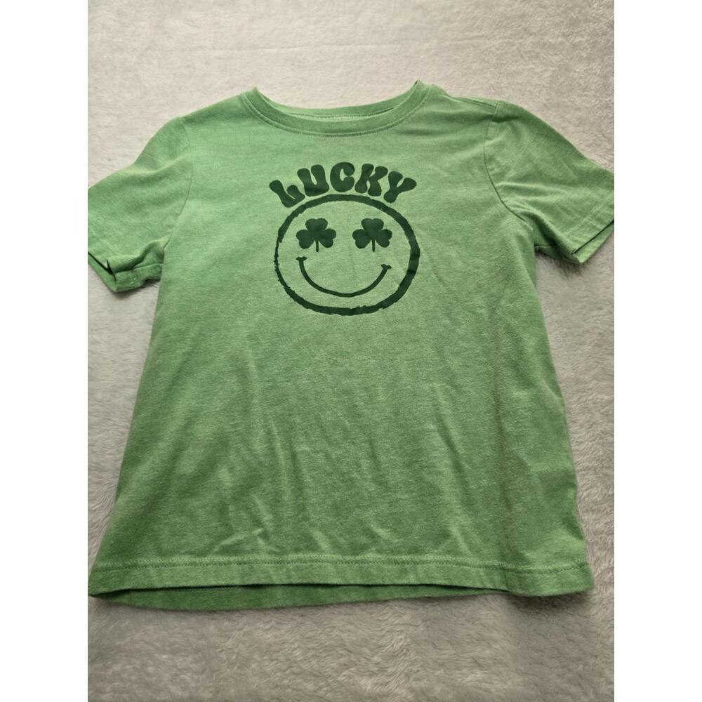 Toddler Boys Short Sleeve Green Born Lucky Smiley Tee Shirt